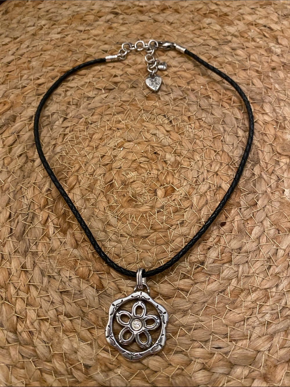 Brighton Reversible Floral Medallion Necklace on Black Braided Cord 16-17”